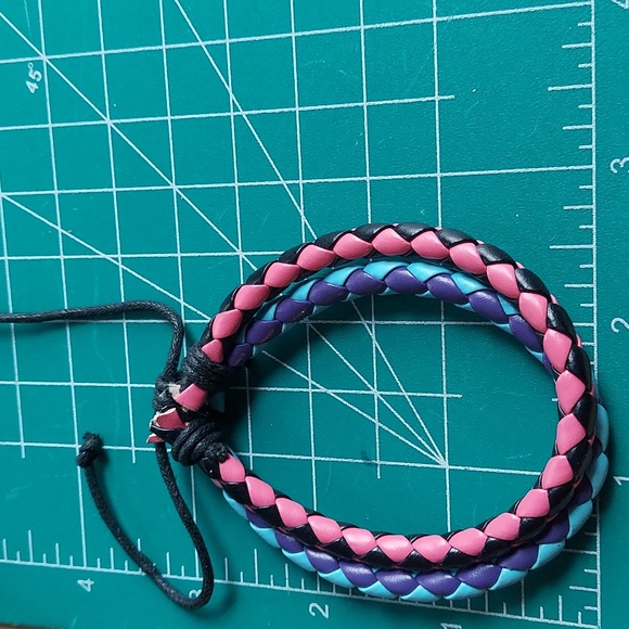 B264 Unisex Rasta Stacking Braided Leather Adjustable Bracelet - Picture 7 of 12